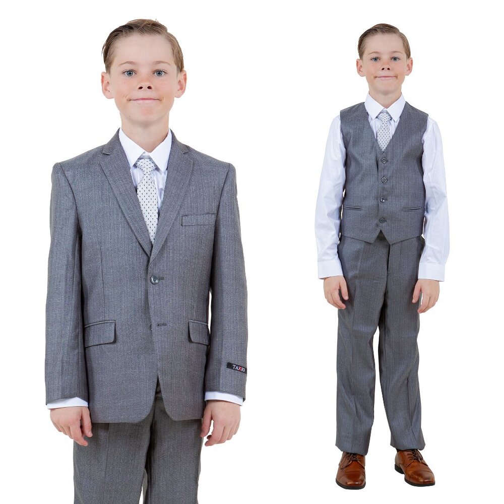 Boys Sharkskin 5pc Gray Suit Set by Tazzio